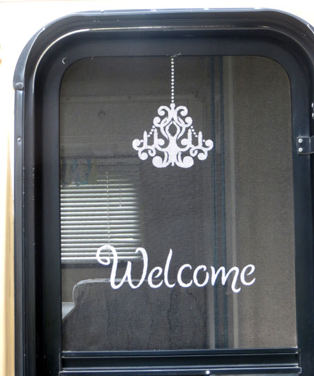 Casita Screen Door With Welcome Painted on Screen Stenciling