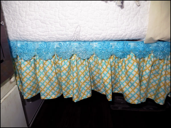 Cute Bed Skirt added to underside of bed in Mrs. Padilly's Casita Makeover